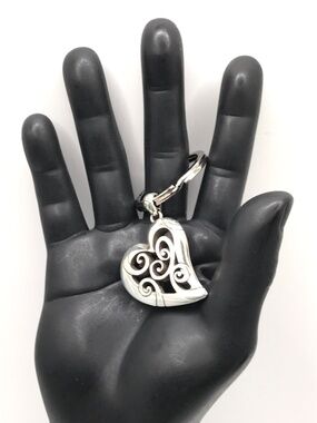 Brighton Key Fob Keychain Heart Silver Plate Reversible Quiet Luxury